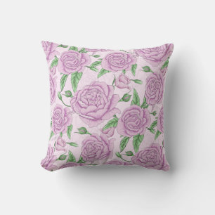 Lila Blumen mit Gemustertem Leaf Kissen