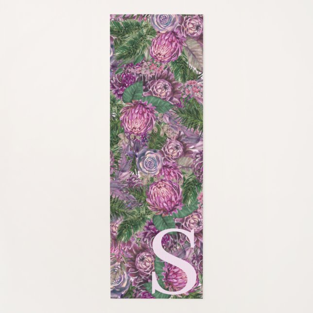 Lila Blumen mit Monogramm Yogamatte (Vorderseite)