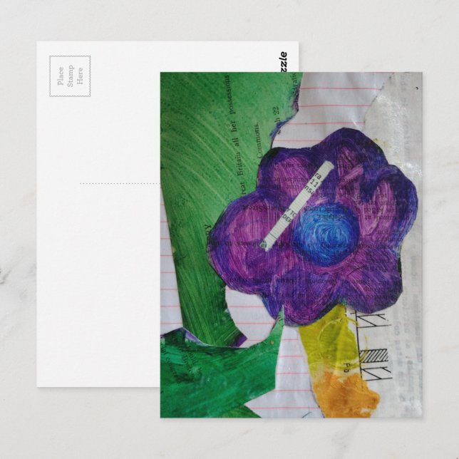 Lila-Blumen-Mixed-Media-Collage Postkarte (Vorne/Hinten)
