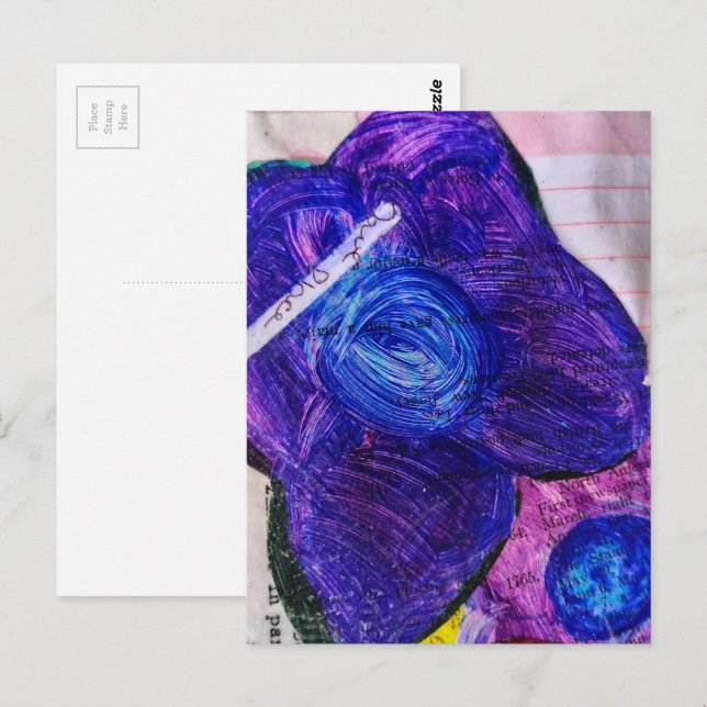 Lila-Blumen-Mixed-Media-Collage Postkarte (Vorne/Hinten)