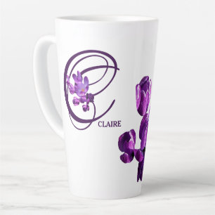 Lila Blumen Monogramm Claire Name anpassbar Milchtasse