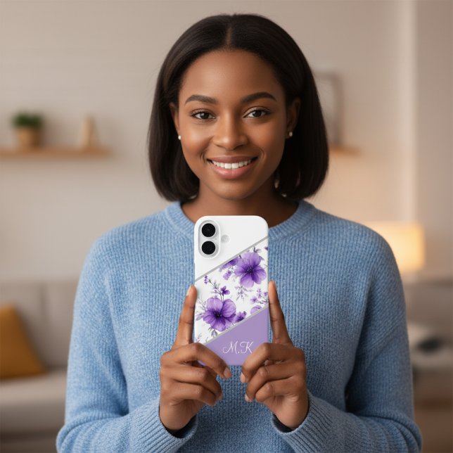 Lila Blumen-Monogramm-Handyhülle für iPhone-Modell Case-Mate iPhone Hülle (Von Creator hochgeladen)