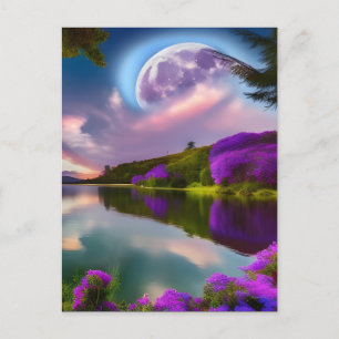 Lila Blumen Moon und Seeblick Postkarte