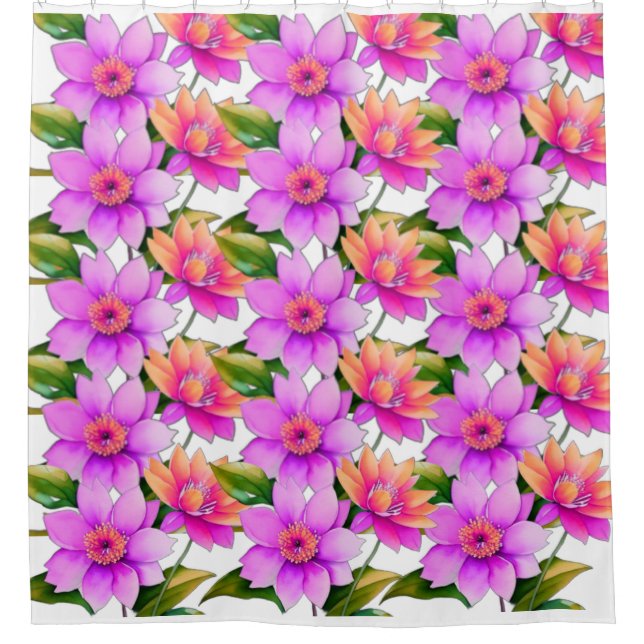 Lila Blumen Muster Duschvorhang (Vorderseite)