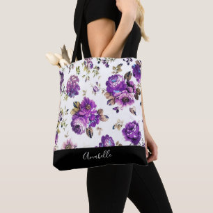 Lila Blumen-Muster mit Monogramm-Taschen-Tasche