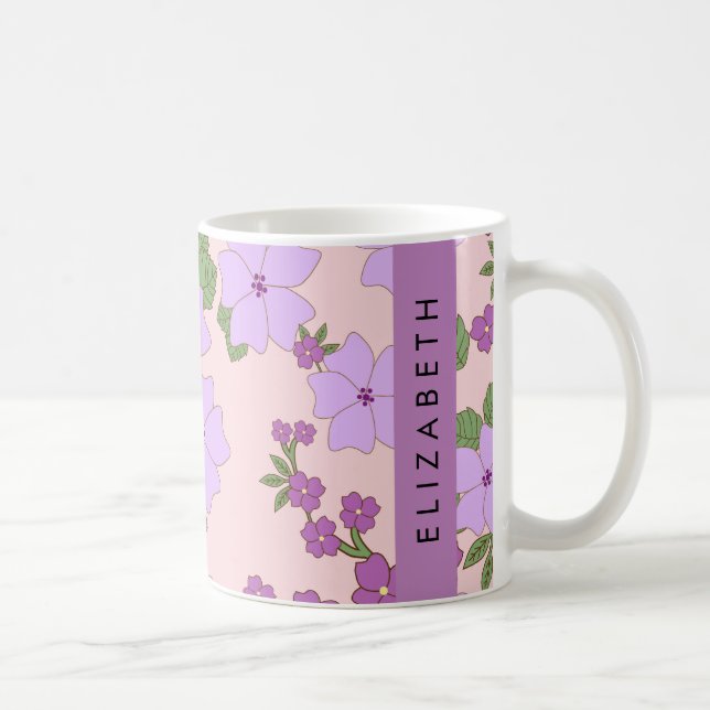 Lila Blumen, Muster von Blume, Ihr Name Kaffeetasse (Rechts)
