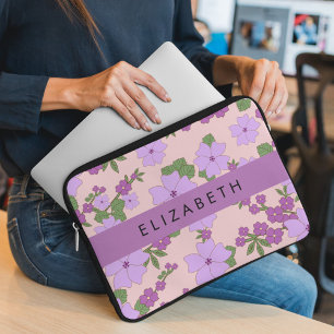 Lila Blumen, Muster von Blume, Ihr Name Laptopschutzhülle