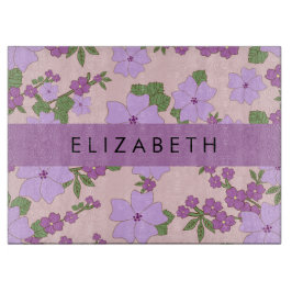 Lila Blumen, Muster von Blume, Ihr Name Schneidebrett