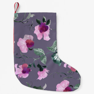 Lila Blumen: nahtloses Wasserfarbmuster. Kleiner Weihnachtsstrumpf