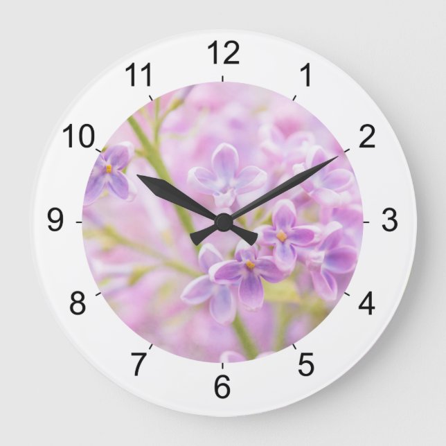 Lila Blumen-Nebel Große Wanduhr (Vorderseite)