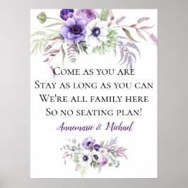Lila Blumen-No-Sitzplan-Hochzeitssymbol Poster