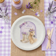 Lila Blumen Pferd Geburtstag Pappteller für Mädche