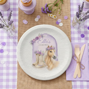 Lila Blumen Pferd Geburtstag Pappteller für Mädche