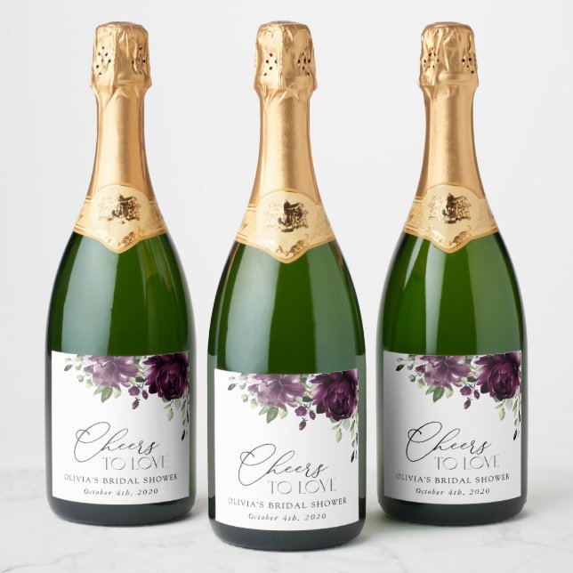 Lila Blumen, Pflaumenblumen, Boho, Brautparty (Flaschen)