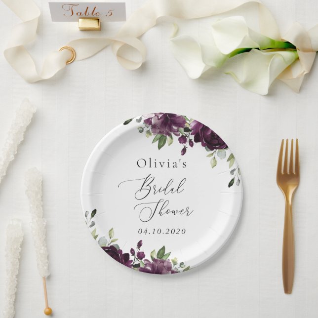 Lila Blumen, Pflaumenblumen, Boho, Brautparty Pappteller (Hochzeit)