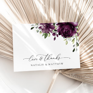 Lila Blumen, Pflaumenblüten, Boho, Florale Hochzei Dankeskarte