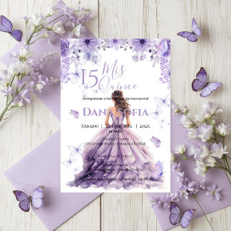 Lila Blumen Quincenera Einladung Spanisch