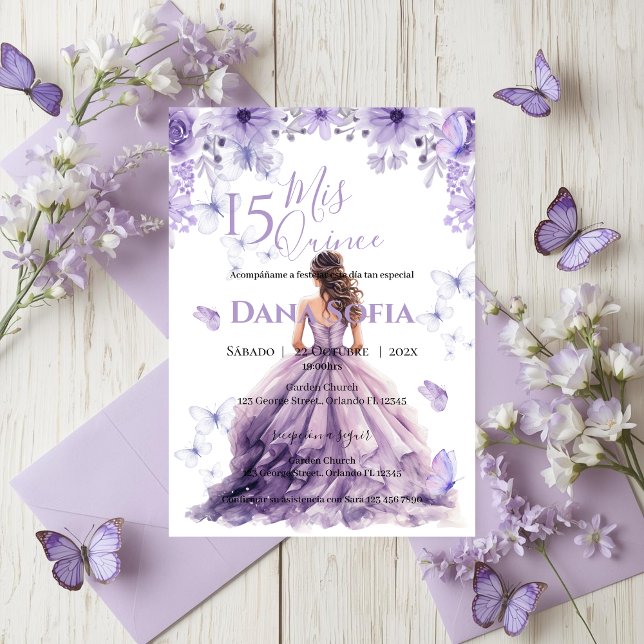 Lila Blumen Quincenera Einladung Spanisch (Von Creator hochgeladen)