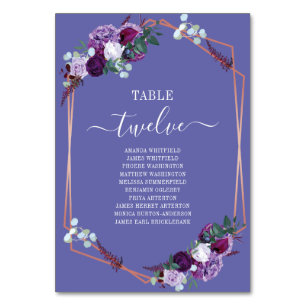 Lila Blumen-Rose Gold-Rahmen-Hochzeitskarte Tischnummer