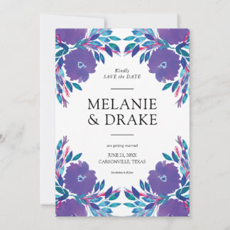 Lila Blumen Save the Date bemalt Einladung