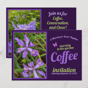 Lila Blumen Schluck Feiern Kaffee Morgen Garten Einladung