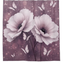 Lila Blumen-Schmetterling-Duschvorhang