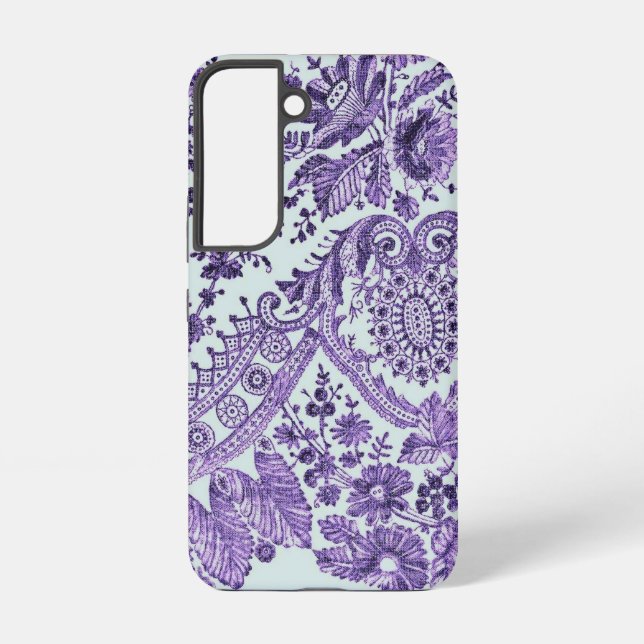 Lila Blumen-Spitzenmuster  Samsung Galaxy Hülle (Rückseite)