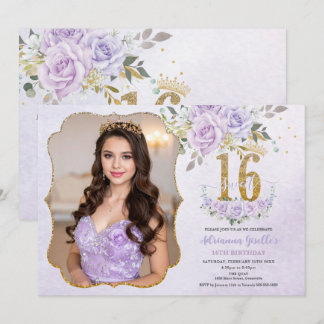 Lila Blumen Sweet Sixteen 16. Geburtstag Foto Einladung