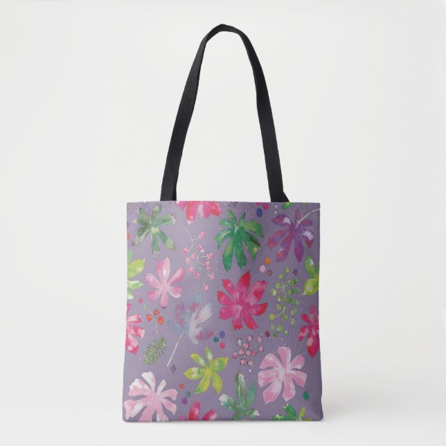 Lila Blumen-Tasche – Rosa und grüne Botanik  (Vorderseite)