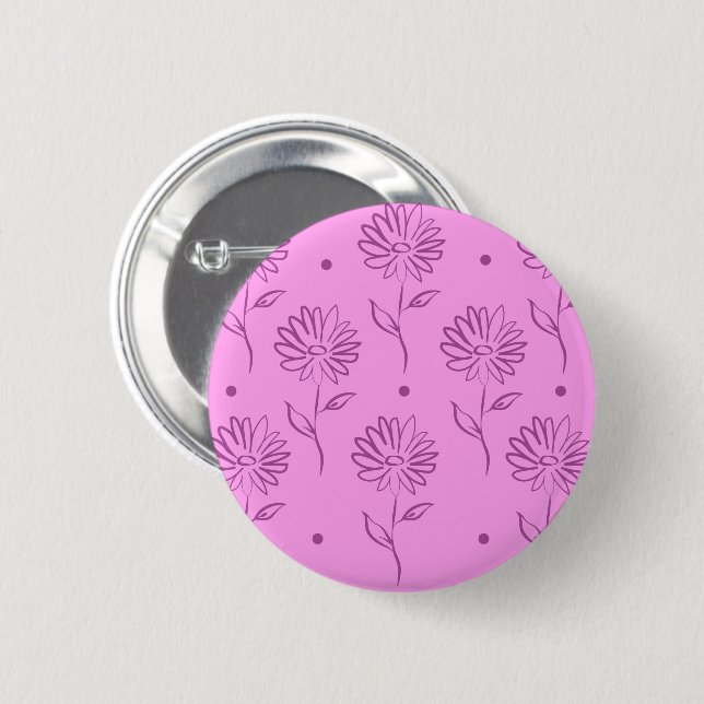 Lila-Blumen-Umrissmuster Button (Vorne & Hinten)