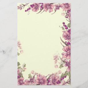 Lila Blumen-und Beeren-Grenzdekor Briefpapier