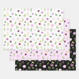 Lila Blumen und Foliage Muster Geschenkpapier Set