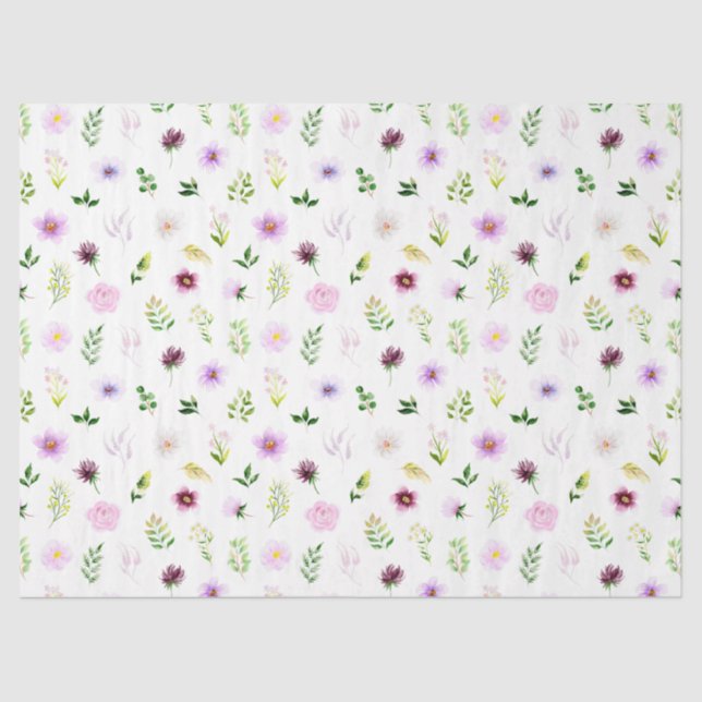 Lila Blumen und Foliage Muster Seidenpapier (Vorderseite)