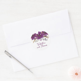Lila Blumen und Gold Glitzer Runder Aufkleber