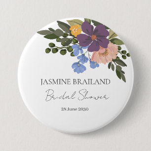 Lila Blumen- und Grünpflanzenstrauß Brautparty Button