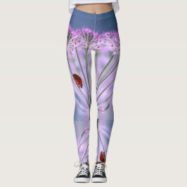Lila Blumen und Ladybug Leggings