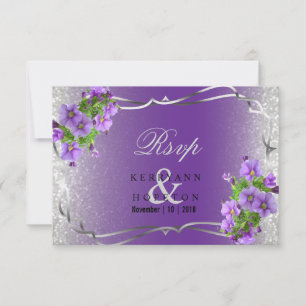 Lila Blumen und Silber Glitzer - UAwg RSVP Karte