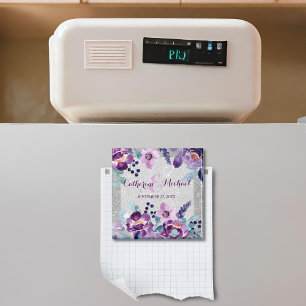 Lila Blumen und Silberglitter Magnet