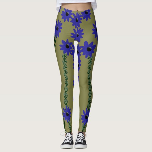 Lila Blumen und Stalks Leggings (Vorderseite)