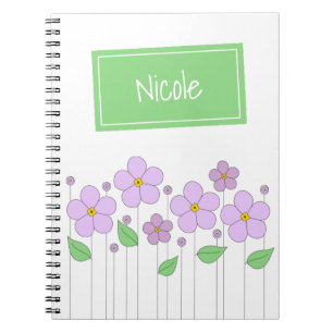 Lila Blumen und Umbau-Foto-Notizbuch Notizblock