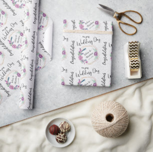 Lila Blumen und weißer Glitter Geschenkpapier