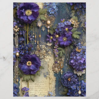 Lila-Blumen-Vintage-Junk-Journal-Schrappbuch-Papie