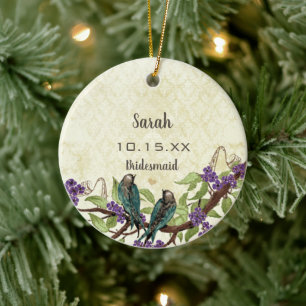 Lila Blumen Vintage Liebesvogel Mutter der Braut Keramik Ornament