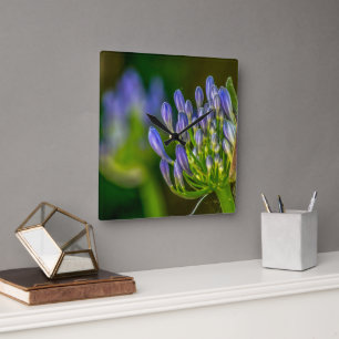 Lila-Blumen-Wanduhr Quadratische Wanduhr