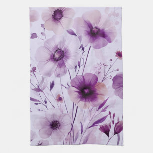 Lila Blumen Wasserfarbe Blüten Elegant  Geschirrtuch