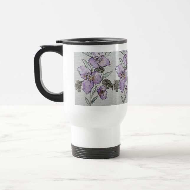 Lila Blumen Wasserfarben Design Reisebecher (Links)