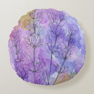 Lila Blumen-Wasserfarben-Rundkissen Rundes Kissen