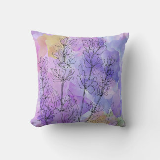 Lila Blumen-Wasserfarben-Wurfkissen-Design Kissen