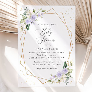 Lila Blumen, weiße Blume, Boho, Babydusche Einladung