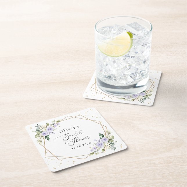 Lila Blumen, weiße Blume, Boho, Brautparty Rechteckiger Pappuntersetzer (Vor Ort)
